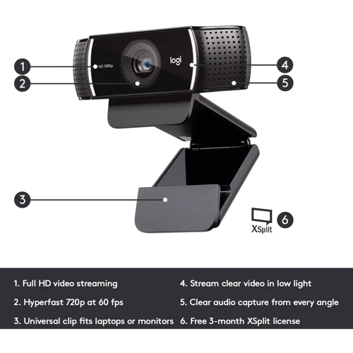 Logitech C922x Pro Stream Webcam Black Grade B2 Refurdished фото 3