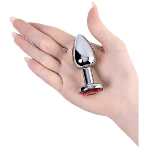 Анальная пробка с кристаллом Toyfa Silver anal plug with red gem