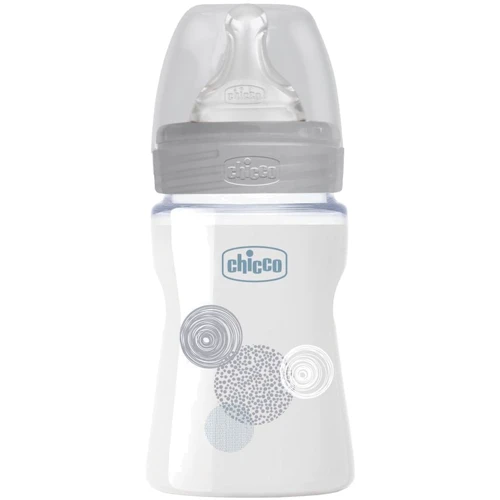 Бутылочка стеклянная Chicco Well-being Physio Colors с силиконовой соской 0м+ 150 мл Серая (28711.30): Возраст с рождения
