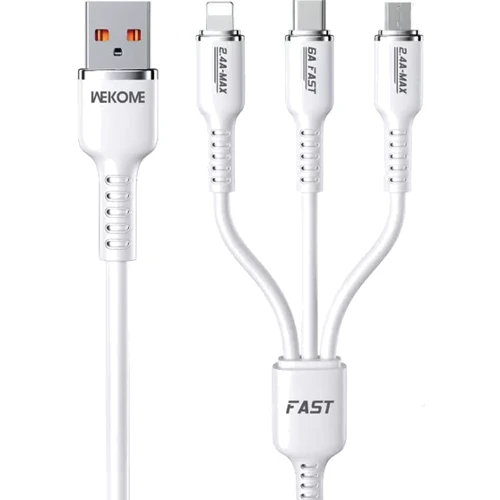 Кабель Wk USB Cable to Micro USB/Lightning/Type-C Tint Series Real Silicon Super Fast Charging 66W White (WDC-07th)