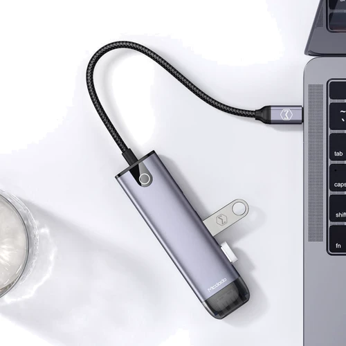 Адаптер Mcdodo Adapter HU-7750 USB-C to 3xUSB3.0+HDMI+PD 100W Grey фото 4