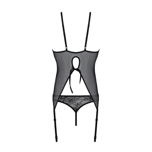Корсет с пажами, трусики с ажурным декором и открытым шагом Passion Ursula Corset black XXL/XXXL