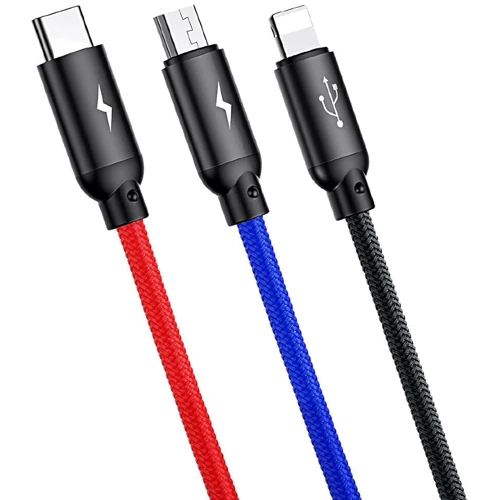 Кабель Baseus USB Cable to Lightning/microUSB/USB-C Three Primary Colors 30сm Black (CAMLT-ASY01): Тип USB Cable - Lightning/microUSB/USB-C