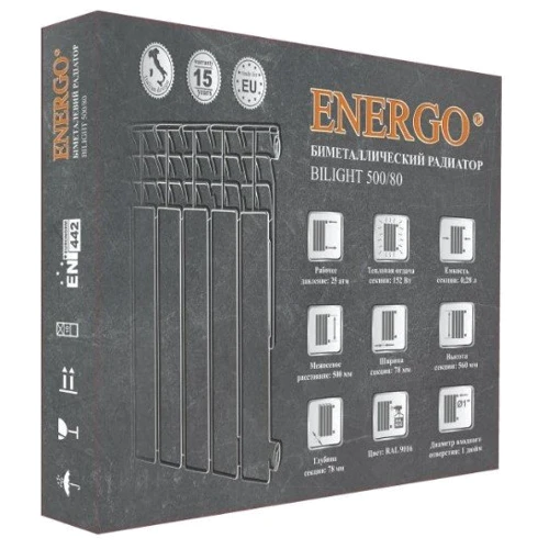 Радіатор біметалічний секційний ENERGO BITIGHT 500/80 (кратно 10): Кількість пластин 1