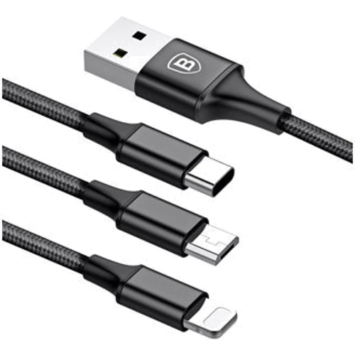 Кабель Baseus USB Cable to Lightning/microUSB/USB-C Rapid 1.2m Black (CAMLT-SU01) фото 6