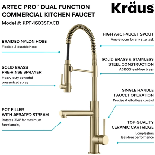 Змішувач для кухонного миття Kraus KPF-1603SFACB