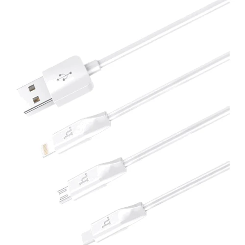 Кабель Hoco USB Cable to Lightning/microUSB/USB-C X1 1m White: Тип USB Cable - Lightning/microUSB/USB-C