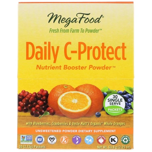 MegaFood Nutrient Booster Powder Daily C-Protect Ежедневный комплекс питательных веществ с витамином C фруктовый вкус 30 пакетиков