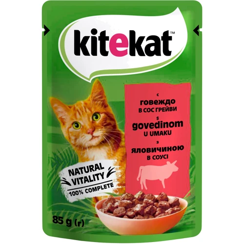 Влажный корм Kitekat Natural Vitality для кошек с говядиной в соусе 28х85г (3065890144910): Тип паучи