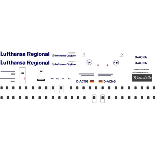 Декаль BSmodelle для моделі літака Bombardier CRJ 900 Lufthansa Regional (BSM144560)