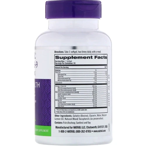 Natrol Omega 3-6-9 Complex, Lemon, 1.200 mg, 90 Softgels (NTL-00998): Тип Омега 3-6-9