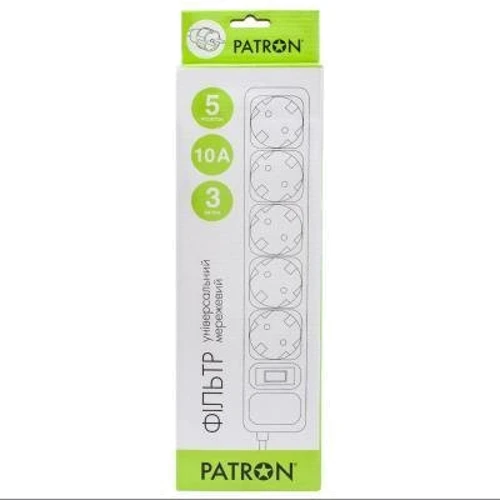 Сетевой фильтр Patron 3m (SP-1053W), 5 розеток White (EXT-PN-SP-1053W): Количество розеток, шт 5