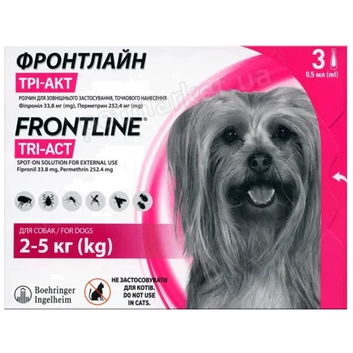 Краплі протипаразитарні для собак Tri-Act  Frontline Фронтлайн 2-5 кг XS упаковка 3 піпетки (159911)