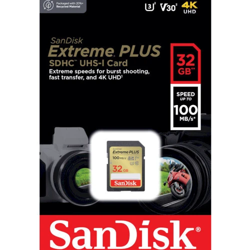 Карта памяти SanDisk 32GB SDHC Class 10 UHS-I U3 V30 Extreme PLUS (SDSDXWT-032G-GNCIN)
