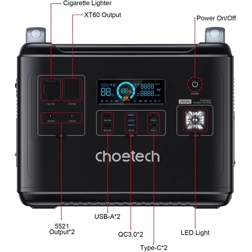 Зарядная станция Choetech 2000W 1997Wh Black (BS006): Количество розеток 220V 3