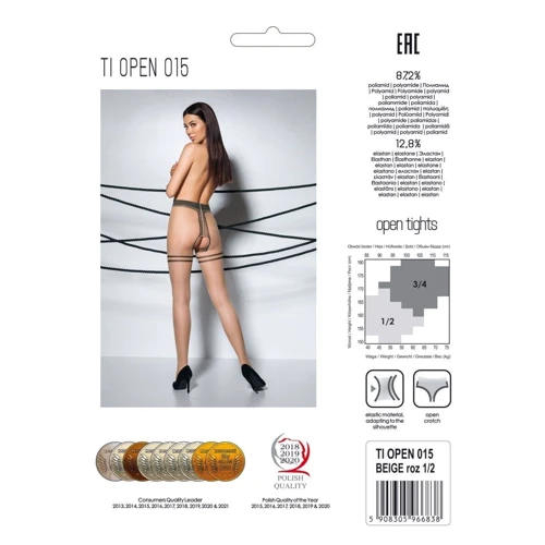 Телесные колготки с открытым доступом Passion TIOPEN 015 beige 3/4 (20 den), двойная резинка