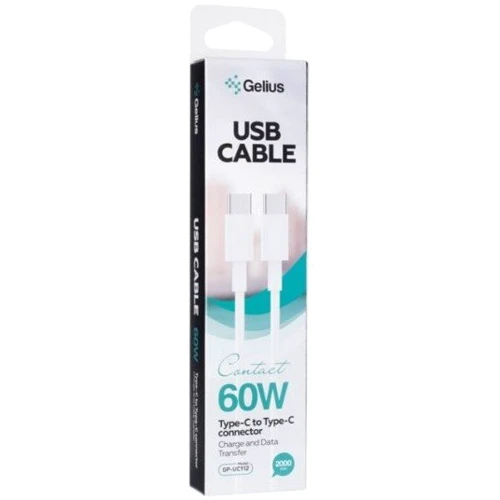 Кабель Gelius Cable USB-C to USB-C Control 60W 2m White (GP-UC112): Длина 2 м