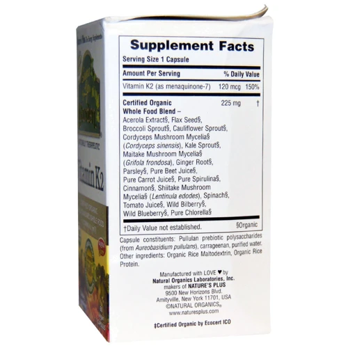 Natures Plus Source of Life Garden Vitamin K2 120 mcg 60 caps Органический витамин K2: Тип Витамин K