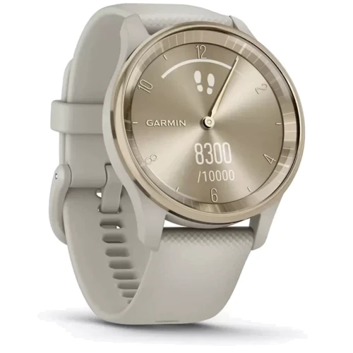 Смарт-часы Garmin Vivomove Trend Cream Gold Stainless Steel Bezel with French Grey Case and Silicone Band (010-02665-02): Фитнес-функции Секундомер, GPS-модуль, Альтиметр, Пульсоксиметр, Шагомер, Подсчет калорий, Пульсометр