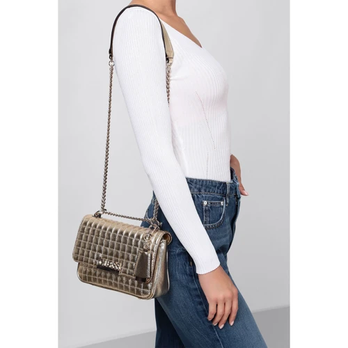 Женская сумка через плечо Guess Matrix Convertible Xbody Flap золотистая (HWMG7740210-GOL): Тип ручки На цепочке, Плечевой ремень, Длинная ручка
