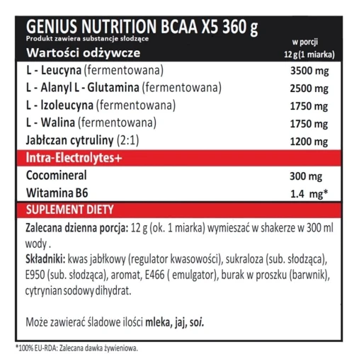Амінокислота для спорту Genius Nutrition BCAA X5 360 g/30 servings/ Green Apple: Смак Яблуко