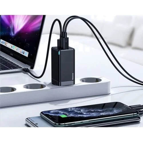 Зарядний пристрій Baseus Wall Charger GaN2 2xUSB-C+USB 65W Black with USB-C Cable (CCGAN2P-B01) фото 10