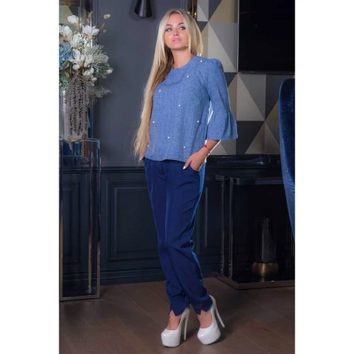 Блуза FLFashion Бусинка БББ 0324 48 синяя с рукавом 3/4: Вид Блузы