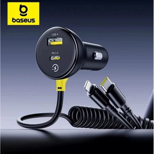 Зарядное устройство Baseus Car Charger 2хUSB-C Circular 60W with USB-C+Lightning Cable Black (C00035902121-00) фото 5