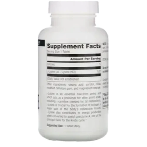 Аминокислота для спорта Source Naturals L-Lysine 1000 mg 100 tab / 100 servings: Вкус Без вкуса