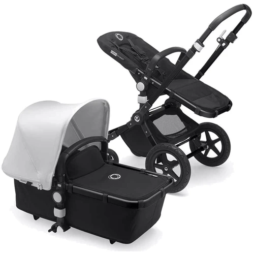 Универсальная коляска 2 в 1 Bugaboo Cameleon 3 Plus Black/ Black - Fresh white, черный с белым капюшоном на черной раме