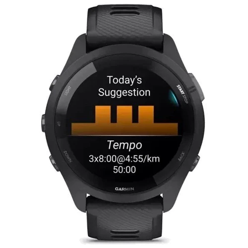 Смарт-часы Garmin Forerunner 265 Black Bezel and Case with Black/Powder Gray Silicone Band (010-02810-10): Фитнес-функции Секундомер, Шагомер, Пульсометр, Подсчет калорий, GPS-модуль