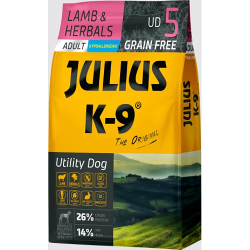 Беззерновой сухой корм Julius-K9 Dog Food Utility Dog Adult Lamb & Herbals Ягненок и Травы для собак 10 кг (5998274311166)