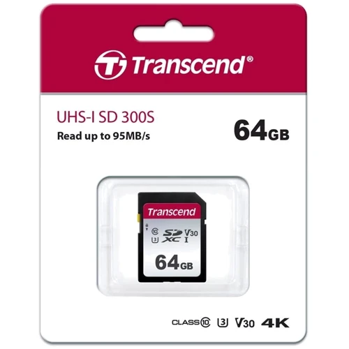 Карта памяти Transcend 64GB SDXC Class 10 UHS-I U3 V30 (TS64GSDC300S): Тип карты SDXC