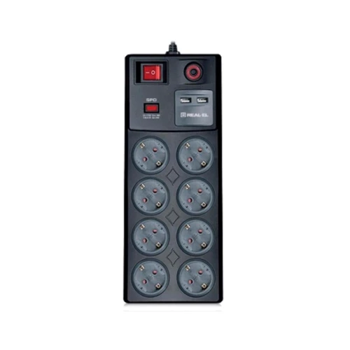 Сетевой фильтр REAL-EL RS-8F USB CHARGE 3m, black (EL122300004)
