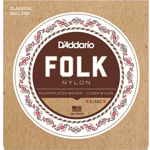 Струна для гитар Струны D`ADDARIO EJ32C FOLK NYLON Ball End Silver Wound / Clear Treble