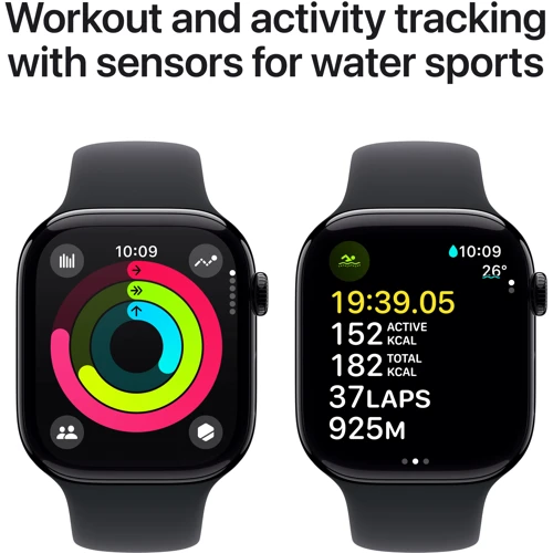 Apple Watch Series 10 46mm GPS + Cellular Jet Black Aluminium Case with Black Sport Band - M/L (MWY43)