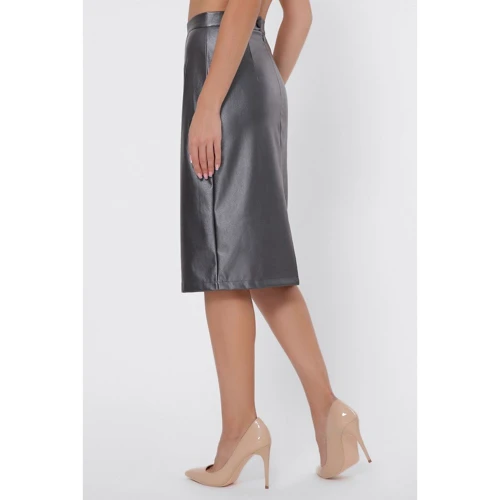 Юбка FashionUp YUB-1010C 42 серый металлик карандаш удлиненная миди: Материал Экокожа