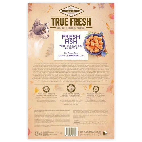 Сухой корм Carnilove True Fresh Cat Fish для взрослых стерилизованных кошек с рыбой 4.8 кг (8595602561438): Класс Супер премиум