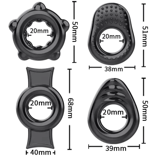 Набор из 4 эрекционных колец STAY HARD Cock Ring Set Black, LN5016
