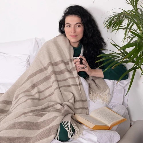 Плед Love You кашеміровий смужка бежево-коричневий 140x200 см (4485)