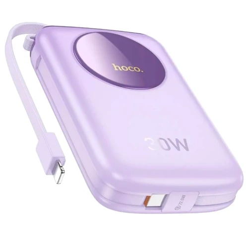 Внешний аккумулятор Hoco Power Bank 10000mAh Q19 Lucky with Cable 30W Purple: Встроенный кабель Apple Lightning / USB Type-C