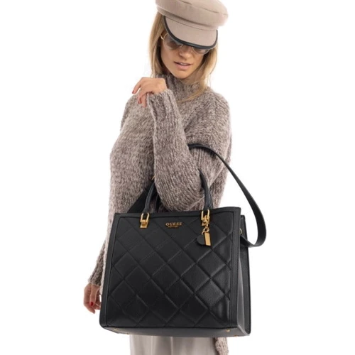 Сумка жіноча GUESS ABEY ELITE TOTE чорна (HWQB8558230-BLA): Тип ручки Со съемным ремнем, С двумя ручками, Плечевой ремень, Короткая ручка