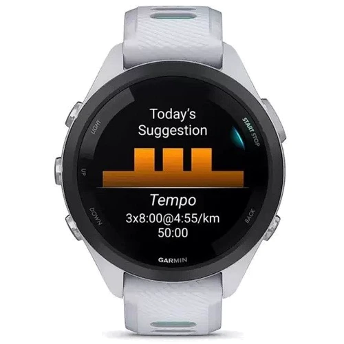 Смарт-часы Garmin Forerunner 265S Black Bezel with Whitestone Case and Whitestone/Neo Tropic Silicone Band (010-02810-14): Фитнес-функции Секундомер, Шагомер, Пульсометр, Подсчет калорий, GPS-модуль
