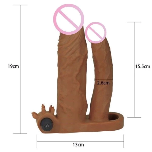 Насадка LoveToy Pleasure X-Tender Vibrating Double Penis Sleeve Brown Add 2"