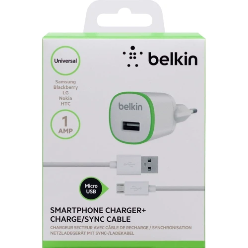 Зарядное устройство Belkin Wall Home Charger with microUSB Cable 1A White (F8M710vf04-WHT): Кабель в комплекте microUSB