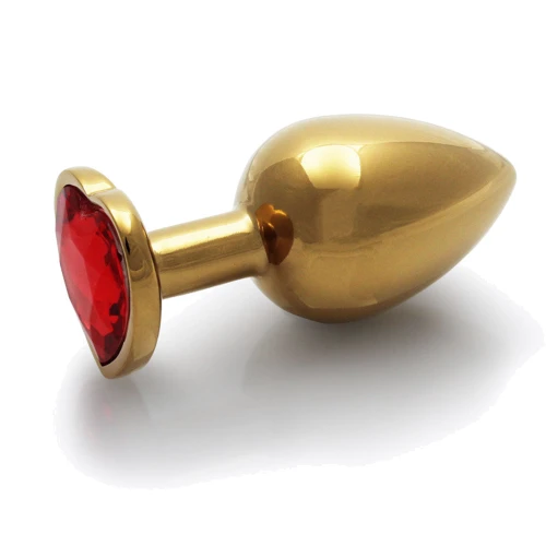Металлическая анальная пробка Ouch! Heart Gem Gold - Ruby Red, S