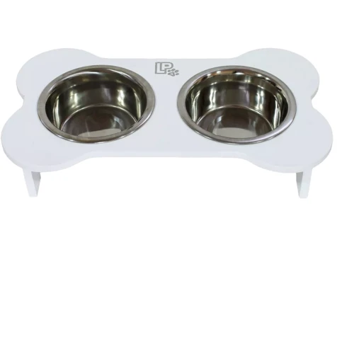 Миски Lucky Pet металлические на деревянной подставке линейка Пир 2x0.4л/13см белый (553072)