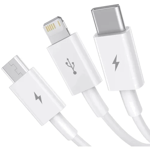 Кабель Baseus USB Cable to Micro USB/Lightning/Type-C Superior Series Fast Charging Data 3.5A 0.5m White (P10320105221-01): Тип USB Cable - Lightning/microUSB/USB-C