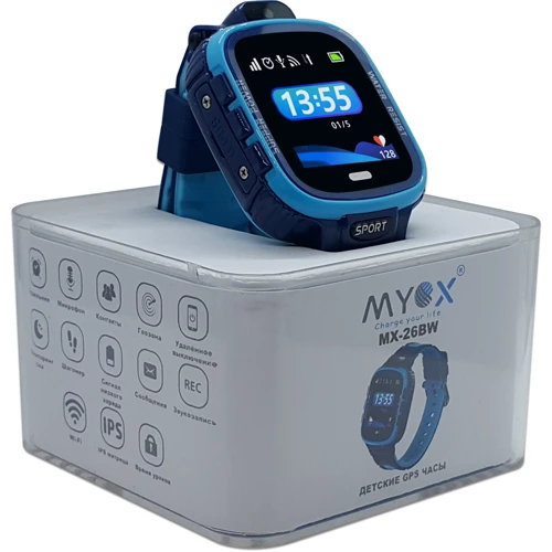 Смарт-часы Детские водонепроницаемые GPS часы MYOX МХ-26BW Sport синие (камера): Производитель myox