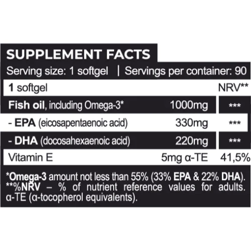 Progress Nutrition Omega Active Рыбий жир 1000 мг EPA 330 мг / DHA 220 мг + витамин Е 90 капсул: Форма выпуска Капсулы
